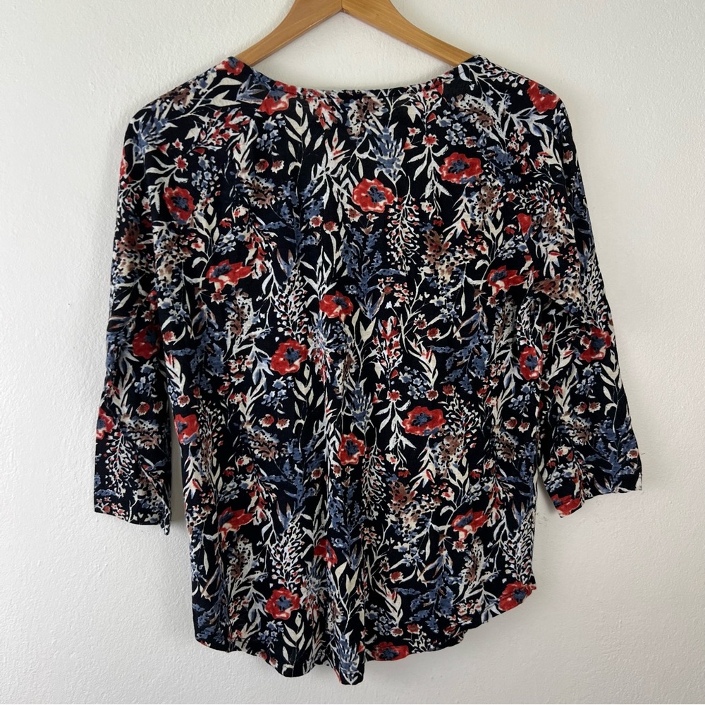 Lucky Brand Modal/Cotton Blend Elastic Pleated Front Floral Printed Boho Top - Picture 12 of 13